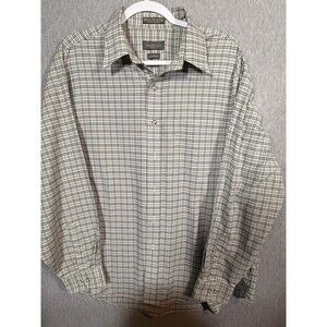 Van Heusen Men's L 16-16.5 Wrinkle Free Oxford Plaid Button Down Shirt Beige